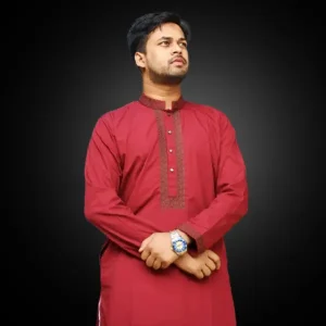 Men’s Red Panjabi – Traditional Cotton Kurta
